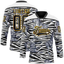 Charger l'image dans la galerie, Custom White Black-Gold 3D Pattern Zebra Print Hockey Lace Neck Jersey