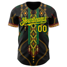 Load image into Gallery viewer, Custom Black Gold Grass Green-Red 3D Pattern Design Black History Month Africa Tribal Authentic Baseball Jersey