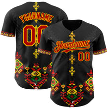 Charger l'image dans la galerie, Custom Black Red Gold-Green 3D Pattern Design Black History Month Africa Tribal Authentic Baseball Jersey