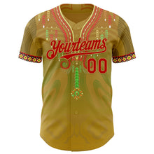Load image into Gallery viewer, Custom Old Gold Red-Green 3D Pattern Design Black History Month Africa Tribal Authentic Baseball Jersey