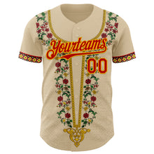 Load image into Gallery viewer, Custom City Cream Red Gold-Green 3D Pattern Design Black History Month Africa Tribal Authentic Baseball Jersey