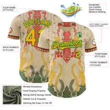 Load image into Gallery viewer, Custom Cream Gold Red-Grass Green 3D Pattern Design Black History Month Africa Tribal Authentic Baseball Jersey