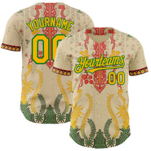 Load image into Gallery viewer, Custom Cream Gold Red-Grass Green 3D Pattern Design Black History Month Africa Tribal Authentic Baseball Jersey