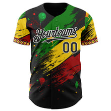 Load image into Gallery viewer, Custom Black Green Yellow Red-White 3D Pattern Design Black History Month Africa Tribal Authentic Baseball Jersey