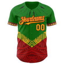 Загрузить изображение в средство просмотра галереи, Custom Grass Green Gold Red-Black 3D Pattern Design Black History Month Africa Tribal Authentic Baseball Jersey