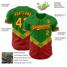 Загрузить изображение в средство просмотра галереи, Custom Grass Green Gold Red-Black 3D Pattern Design Black History Month Africa Tribal Authentic Baseball Jersey