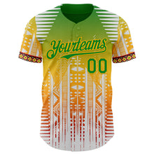 Laden Sie das Bild in den Galerie-Viewer, Custom White Grass Green Gold Red-Black 3D Pattern Design Black History Month Africa Tribal Authentic Baseball Jersey