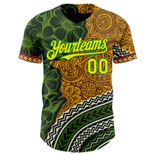 Charger l'image dans la galerie, Custom Old Gold Light Yellow Grass Green Black-Red 3D Pattern Design Black History Month Africa Tribal Authentic Baseball Jersey