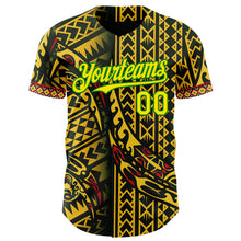 Laden Sie das Bild in den Galerie-Viewer, Custom Black Light Yellow Gold Grass Green-Red 3D Pattern Design Black History Month Africa Tribal Authentic Baseball Jersey