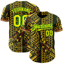 Laden Sie das Bild in den Galerie-Viewer, Custom Black Light Yellow Gold Grass Green-Red 3D Pattern Design Black History Month Africa Tribal Authentic Baseball Jersey