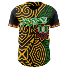 Load image into Gallery viewer, Custom Black Grass Green Gold Red-White 3D Pattern Design Black History Month Africa Tribal Authentic Baseball Jersey