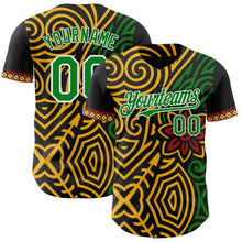 Load image into Gallery viewer, Custom Black Grass Green Gold Red-White 3D Pattern Design Black History Month Africa Tribal Authentic Baseball Jersey