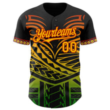 Load image into Gallery viewer, Custom Black Gold Red-Green 3D Pattern Design Black History Month Africa Tribal Authentic Baseball Jersey