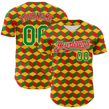 Laden Sie das Bild in den Galerie-Viewer, Custom Yellow Grass Green Red-White 3D Pattern Design Black History Month Abstract Geometric Authentic Baseball Jersey