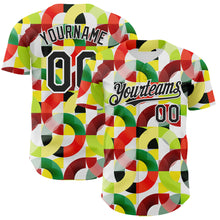 Load image into Gallery viewer, Custom White Black Red Yellow-Green 3D Pattern Design Black History Month Abstract Geometric Authentic Baseball Jersey