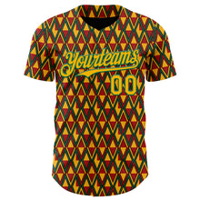 Load image into Gallery viewer, Custom Red Gold Kelly Green-Black 3D Pattern Design Black History Month Abstract Geometric Authentic Baseball Jersey