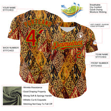 Load image into Gallery viewer, Custom Brown Red Gold-Grass Green 3D Pattern Design Black History Month Animal Print Authentic Baseball Jersey