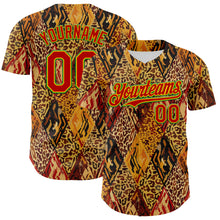 Load image into Gallery viewer, Custom Brown Red Gold-Grass Green 3D Pattern Design Black History Month Animal Print Authentic Baseball Jersey