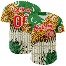 Load image into Gallery viewer, Custom White Fire Red Green Yellow-Black 3D Pattern Design Black History Month Animal Print Authentic Baseball Jersey