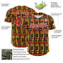 Load image into Gallery viewer, Custom Black Red Yellow Green-White 3D Pattern Design Black History Month African Ethnicity Style Abstract Geometric Authentic Baseball Jersey