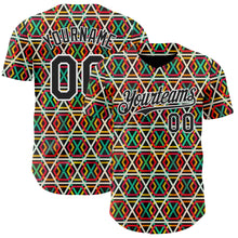Load image into Gallery viewer, Custom Black Red Green Yellow-White 3D Pattern Design Black History Month African Ethnicity Style Abstract Geometric Authentic Baseball Jersey