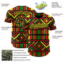 Load image into Gallery viewer, Custom Green Black Red-Light Yellow 3D Pattern Design Black History Month African Ethnicity Style Abstract Geometric Authentic Baseball Jersey