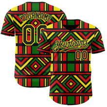 Load image into Gallery viewer, Custom Green Black Red-Light Yellow 3D Pattern Design Black History Month African Ethnicity Style Abstract Geometric Authentic Baseball Jersey