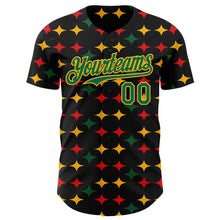 Load image into Gallery viewer, Custom Black Grass Green Gold-Red 3D Pattern Design Black History Month African Ethnicity Style Abstract Geometric Authentic Baseball Jersey