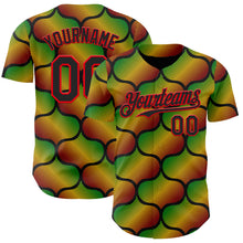 Load image into Gallery viewer, Custom Black Fire Red Green-Yellow 3D Pattern Design Black History Month Gradient African Ethnicity Style Authentic Baseball Jersey