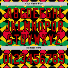 Load image into Gallery viewer, Custom Black Red Yellow-Green 3D Pattern Design Black History Month African Ethnicity Style Abstract Geometric Authentic Baseball Jersey