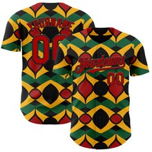 Load image into Gallery viewer, Custom Black Red Yellow-Green 3D Pattern Design Black History Month African Ethnicity Style Abstract Geometric Authentic Baseball Jersey