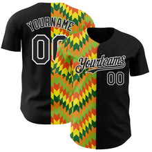Load image into Gallery viewer, Custom Black Yellow Green Red-Orange 3D Pattern Design Black History Month African Ethnicity Style Abstract Geometric Authentic Baseball Jersey