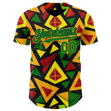 Load image into Gallery viewer, Custom Black Grass Green Red Light Yellow-Gold 3D Pattern Design Black History Month African Ethnicity Style Abstract Geometric Authentic Baseball Jersey