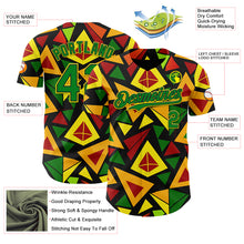 Load image into Gallery viewer, Custom Black Grass Green Red Light Yellow-Gold 3D Pattern Design Black History Month African Ethnicity Style Abstract Geometric Authentic Baseball Jersey