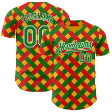 Load image into Gallery viewer, Custom Gold Grass Green Red-White 3D Pattern Design Black History Month African Ethnicity Style Abstract Geometric Authentic Baseball Jersey