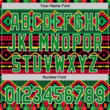 Load image into Gallery viewer, Custom Black Grass Green Red Yellow-White 3D Pattern Design Black History Month African Ethnicity Style Abstract Geometric Authentic Baseball Jersey