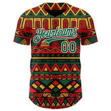 Load image into Gallery viewer, Custom Black Kelly Green Red Yellow-White 3D Pattern Design Black History Month African Ethnicity Style Abstract Geometric Authentic Baseball Jersey