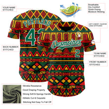 Load image into Gallery viewer, Custom Black Kelly Green Red Yellow-White 3D Pattern Design Black History Month African Ethnicity Style Abstract Geometric Authentic Baseball Jersey