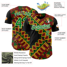 Load image into Gallery viewer, Custom Black Kelly Green Red Yellow-White 3D Pattern Design Black History Month African Ethnicity Style Abstract Geometric Authentic Baseball Jersey