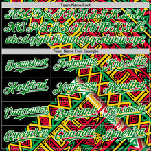 Load image into Gallery viewer, Custom Black Kelly Green Red Yellow-White 3D Pattern Design Black History Month African Ethnicity Style Abstract Geometric Authentic Baseball Jersey