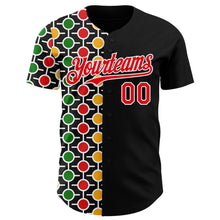 Load image into Gallery viewer, Custom Black Fire Red Yellow Green-White 3D Pattern Design Black History Month African Ethnicity Style Abstract Geometric Authentic Baseball Jersey
