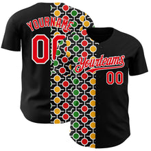 Load image into Gallery viewer, Custom Black Fire Red Yellow Green-White 3D Pattern Design Black History Month African Ethnicity Style Abstract Geometric Authentic Baseball Jersey