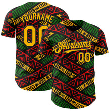 Load image into Gallery viewer, Custom Black Gold Red-Green 3D Pattern Design Black History Month African Ethnicity Style Abstract Geometric Authentic Baseball Jersey