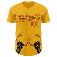Load image into Gallery viewer, Custom Gold Crimson-Black 3D Pattern Design Black History Month Authentic Baseball Jersey