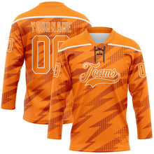 Charger l'image dans la galerie, Custom Bay Orange White 3D Pattern Lightning Hockey Lace Neck Jersey