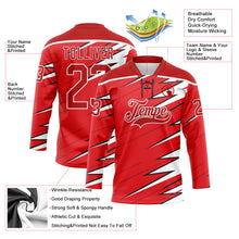Load image into Gallery viewer, Custom Red Black-White 3D Pattern Lightning Hockey Lace Neck Jersey