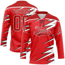 Load image into Gallery viewer, Custom Red Black-White 3D Pattern Lightning Hockey Lace Neck Jersey