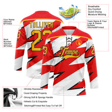 Charger l'image dans la galerie, Custom Fire Red Gold Black-White 3D Pattern Lightning Hockey Lace Neck Jersey