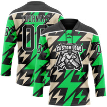 Charger l'image dans la galerie, Custom Black Green Cream-White 3D Pattern Lightning Hockey Lace Neck Jersey