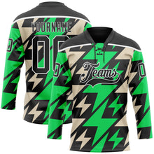 Charger l'image dans la galerie, Custom Black Green Cream-White 3D Pattern Lightning Hockey Lace Neck Jersey